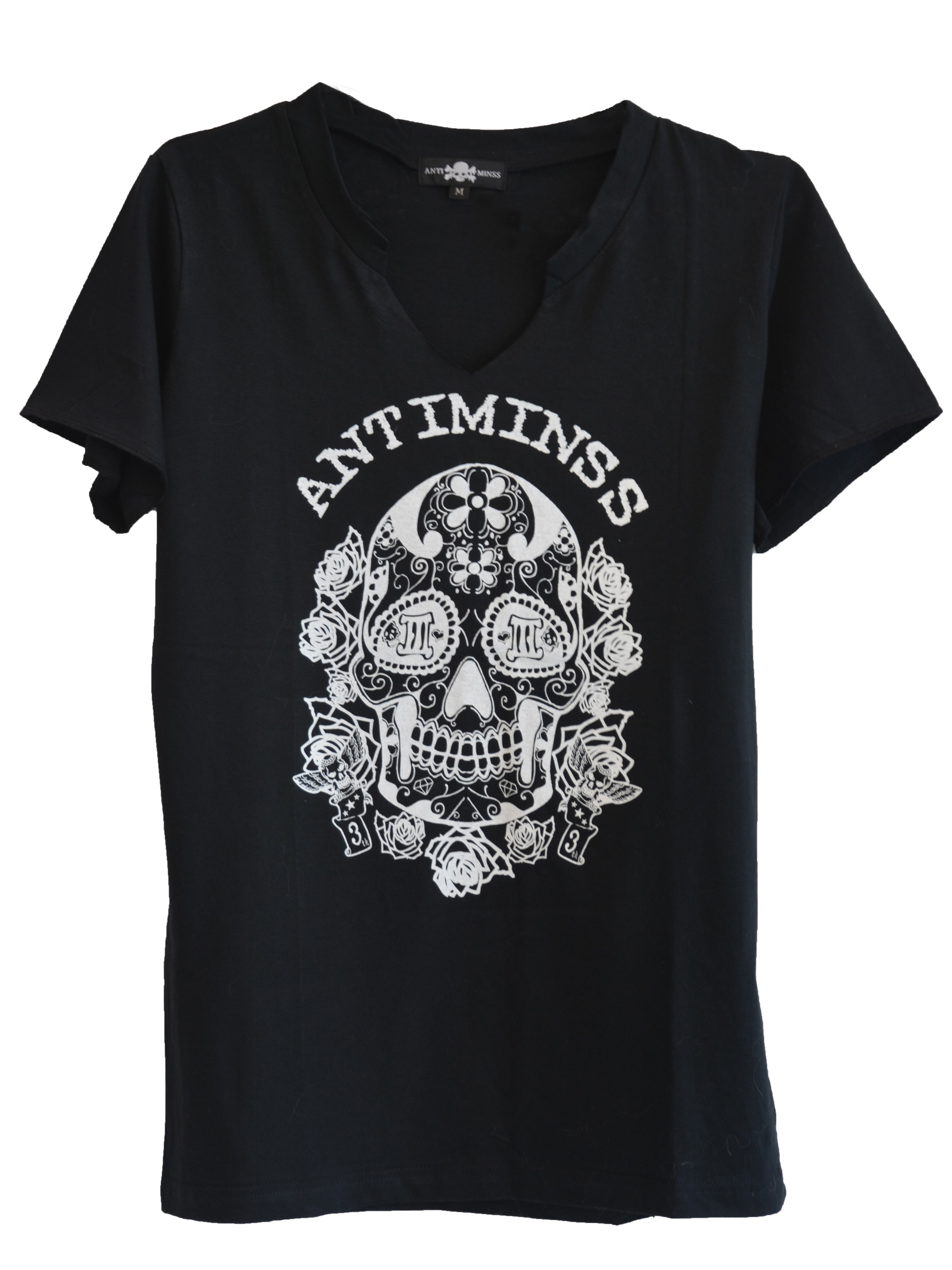 【ANTIMINSS】MEXICAN SKULL T-SHIRT (V-neck)