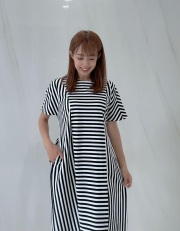 【selva secreta】Stripe×Border Pleats Tshirt  one-piece(white)