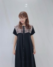 【selva secreta】WOOL CHECK  collar DRESS(black×purple check)