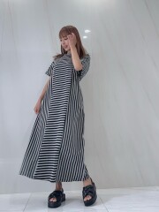 【selva secreta】Stripe×Border Pleats Tshirt  one-piece(gray)