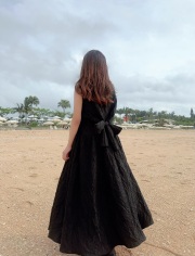 【selva secreta】Wrinkled ribbon Dress(black)