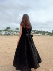 【selva secreta】Wrinkled ribbon Dress(black)
