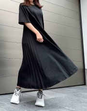 【selva secreta】Pleats Tshirt one-piece half-sleeve(black)