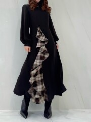 【selva secreta】RUFFLE CHECK DRESS (check-beige)