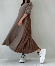 【selva secreta】Pleats Tshirt one-piece half-sleeve(greige)