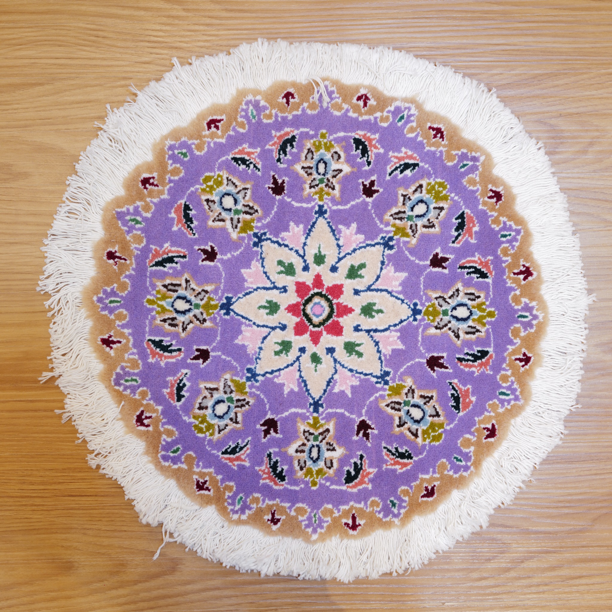 ナイン産 ペルシャ絨毯 ミニラグ 約42×41cm ウール100% パープル 高密度 手織り 伝統工芸