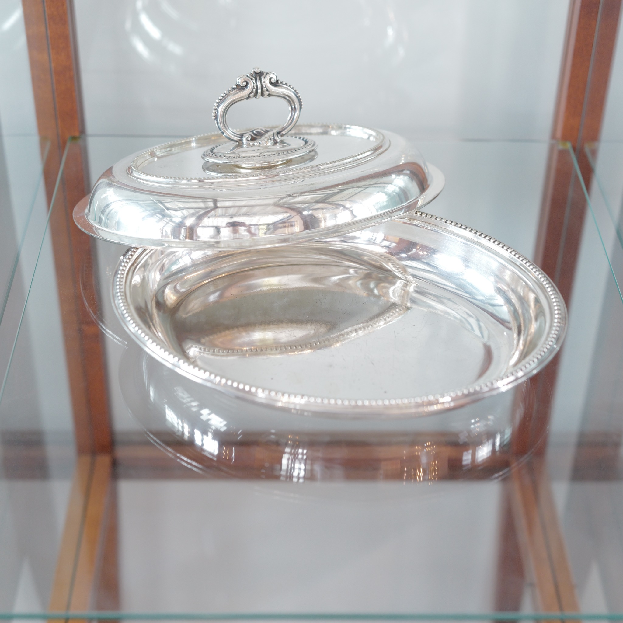 英国アンティーク シルバープレート アントレディッシュ ビーズ装飾 マッピン＆ウェッブ様式 伝統的なパール模様 豪華テーブルウェア