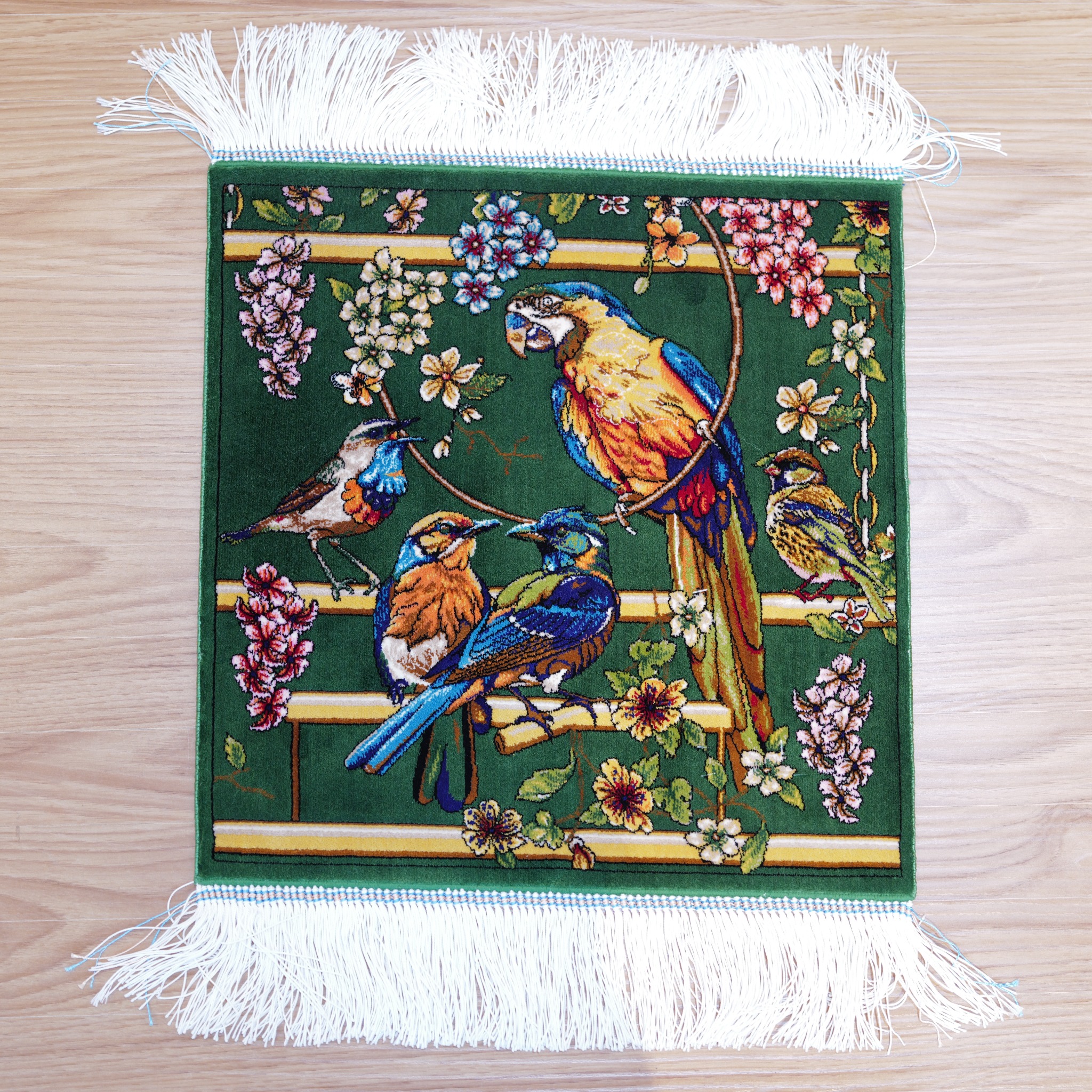 イラン製 ペルシャ絨毯 鳥モチーフ 絵画ラグ モダール100% 高密度170万ノット タペストリー 壁掛け対応 高級インテリア