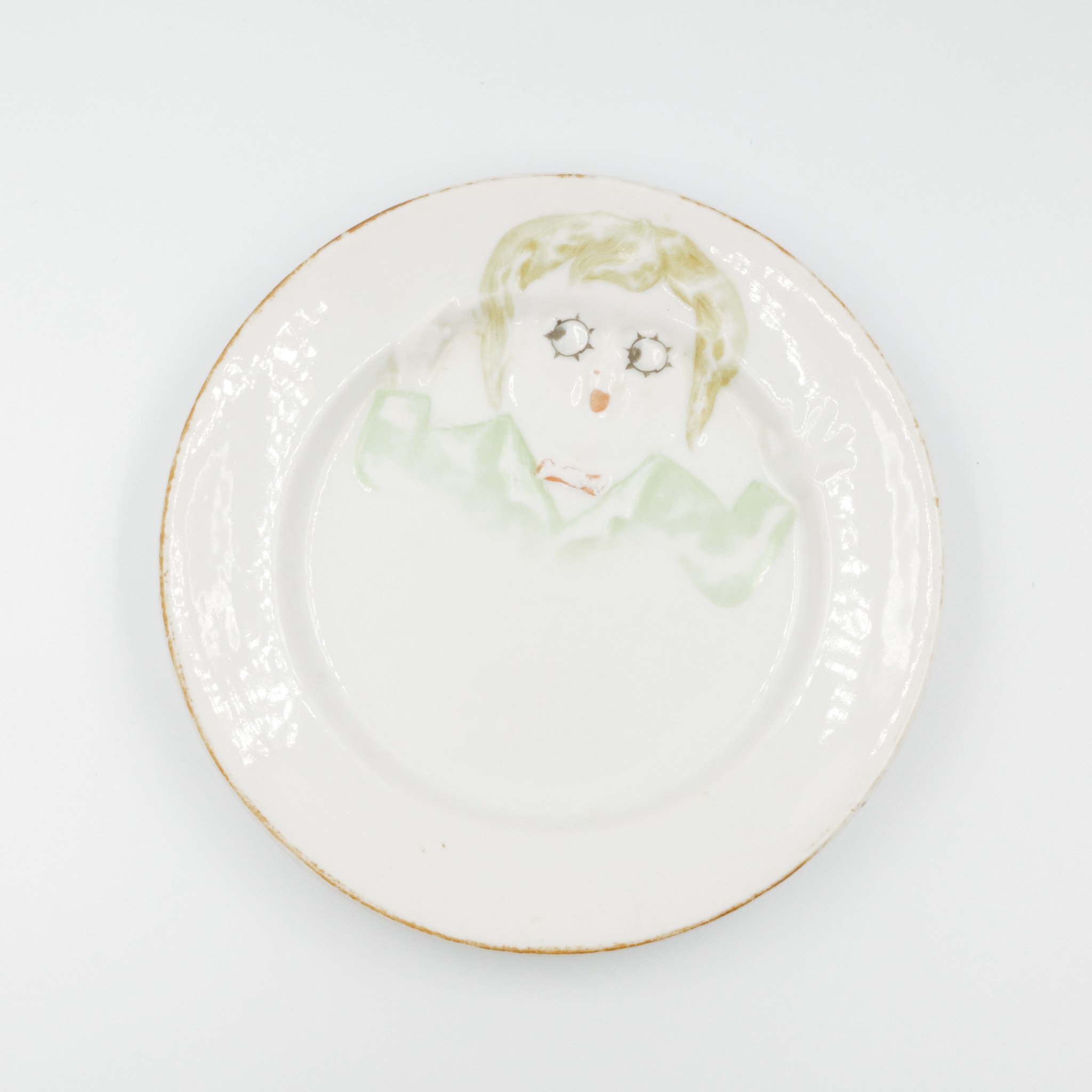オールドニッポン アンティーク 磁器プレート グーグリーアイ 立体子供絵 手描き 1910年代頃 輸出用 絵皿 コレクション 16.5cm