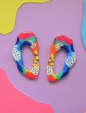 アメリカ レジン ステンレス アートフープピアス ECJPJC0213