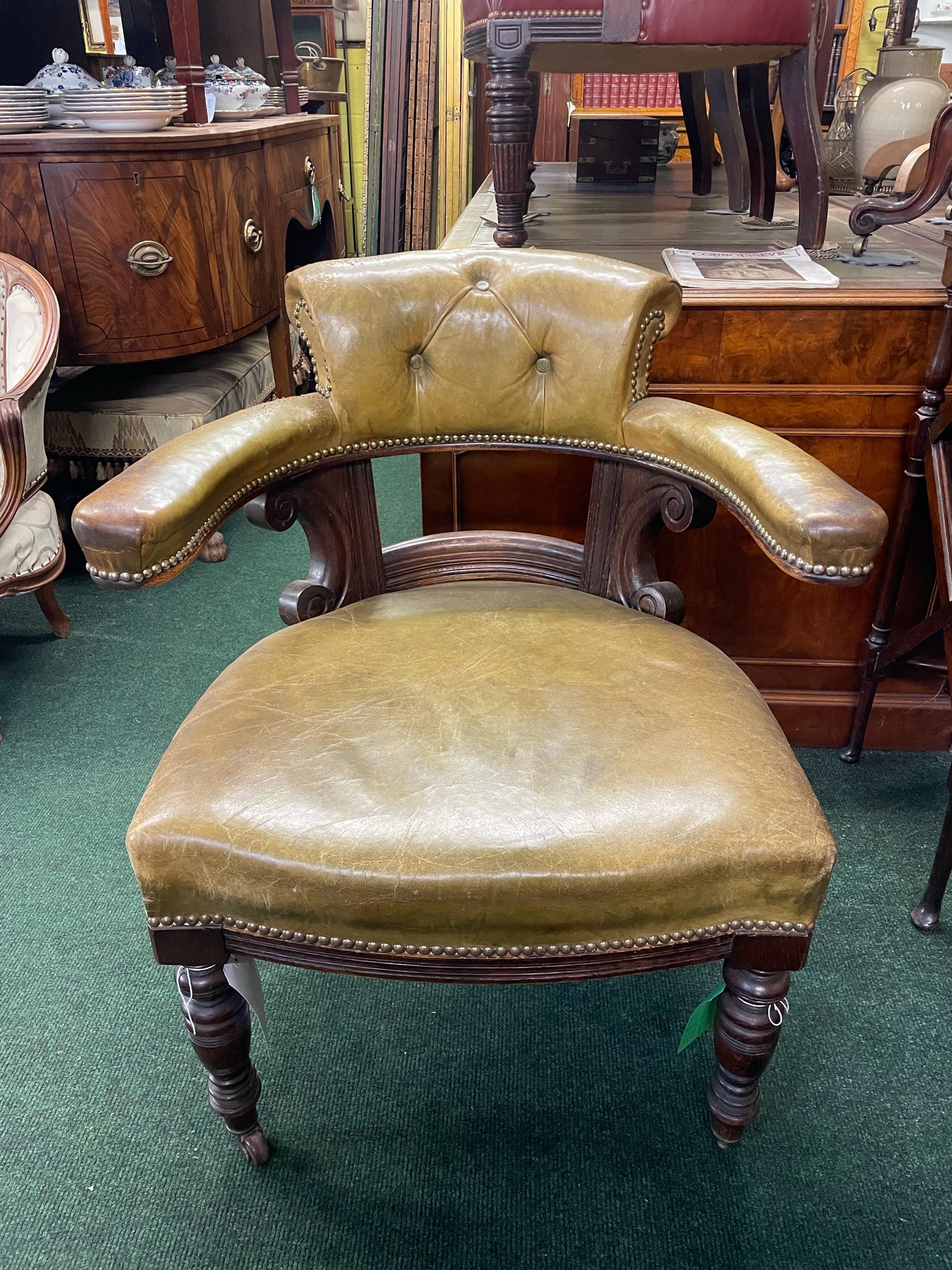 イギリス 1880年代 マホガニー レザー オフィスチェア ECUKBW0006