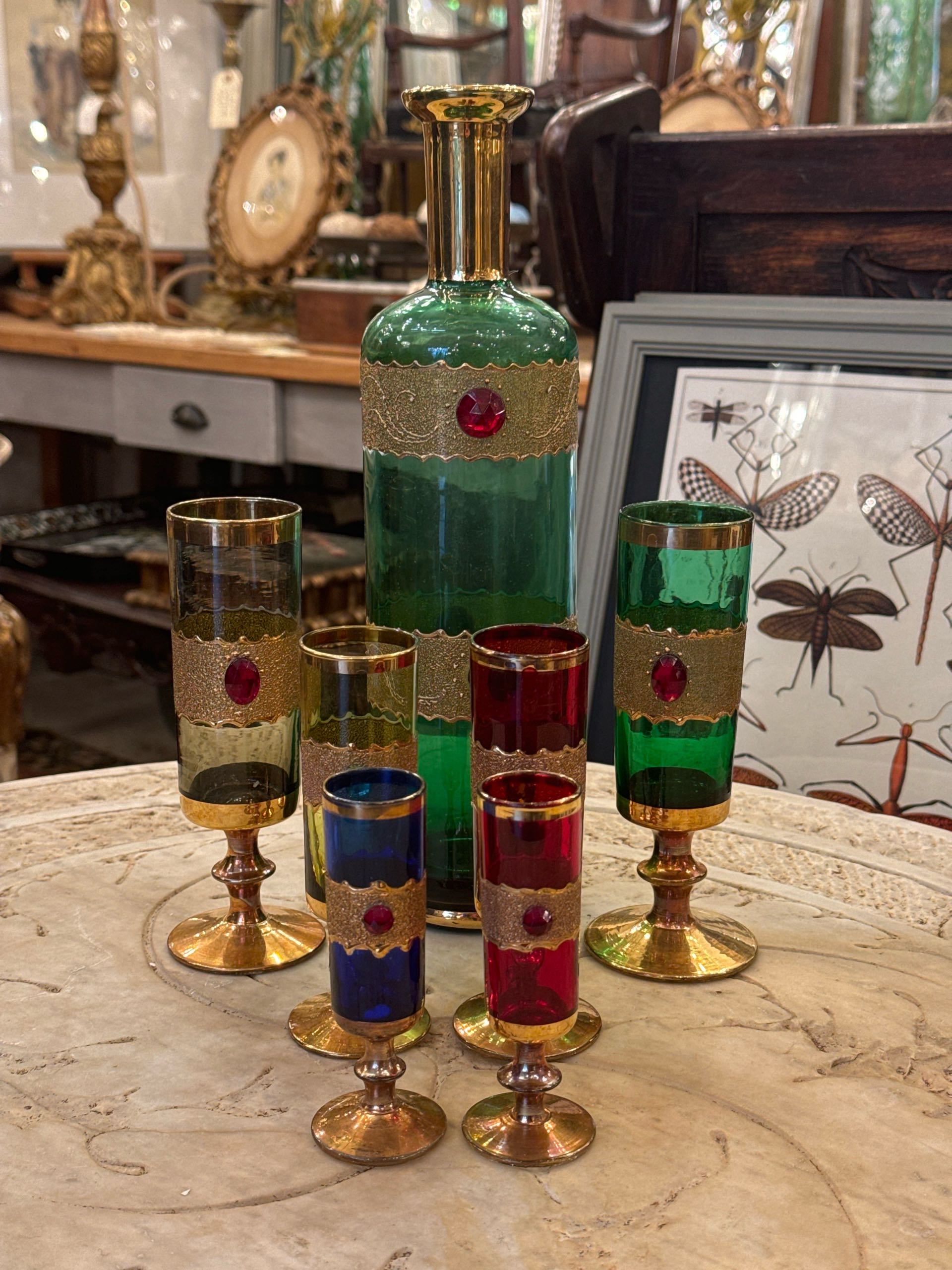 イタリア 1960年代 ガラス グラス6点 ボトルセット