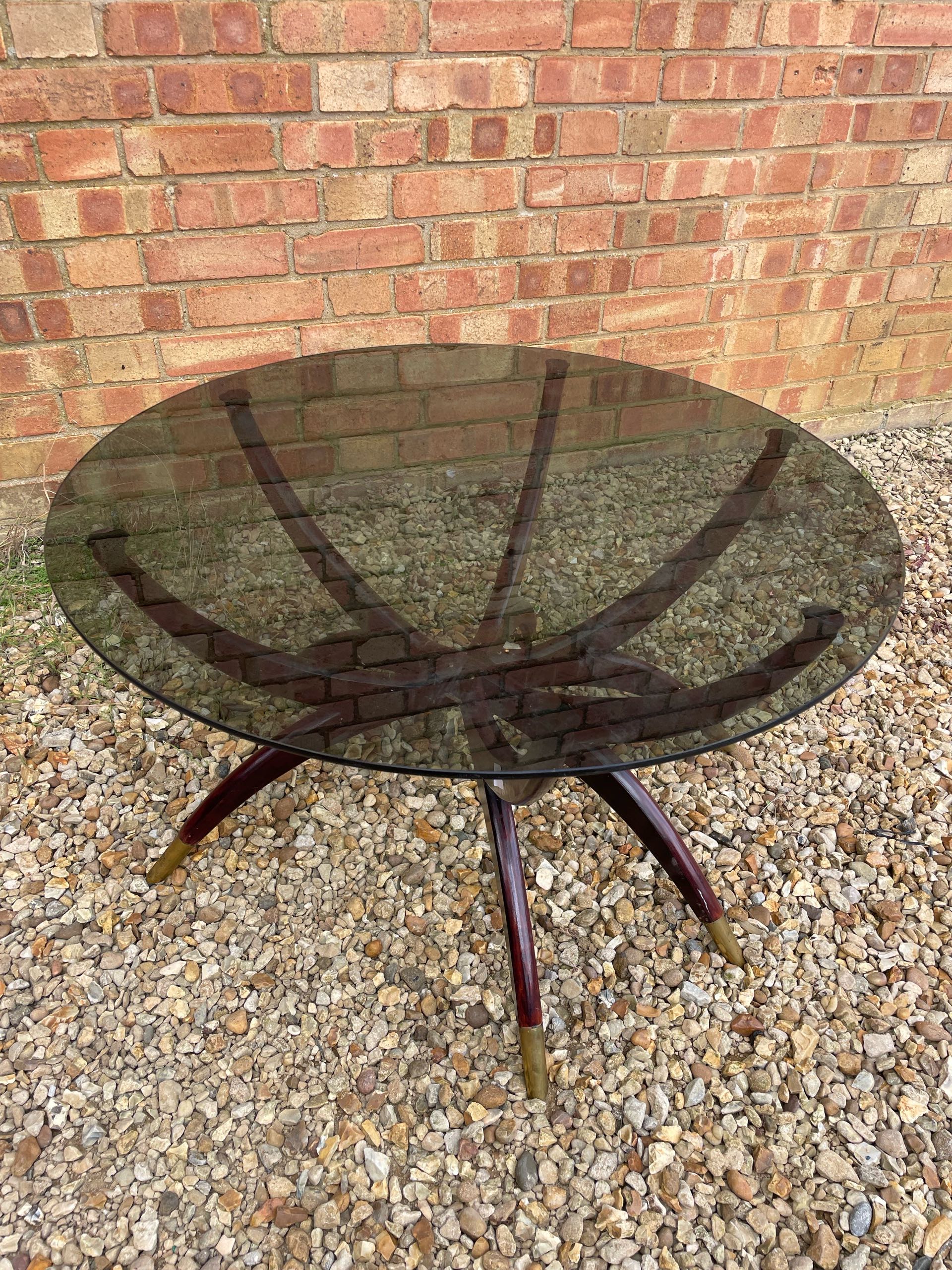 イギリス 1960年代 ビーチ ガラス ラウンドテーブル ECUKOB0071