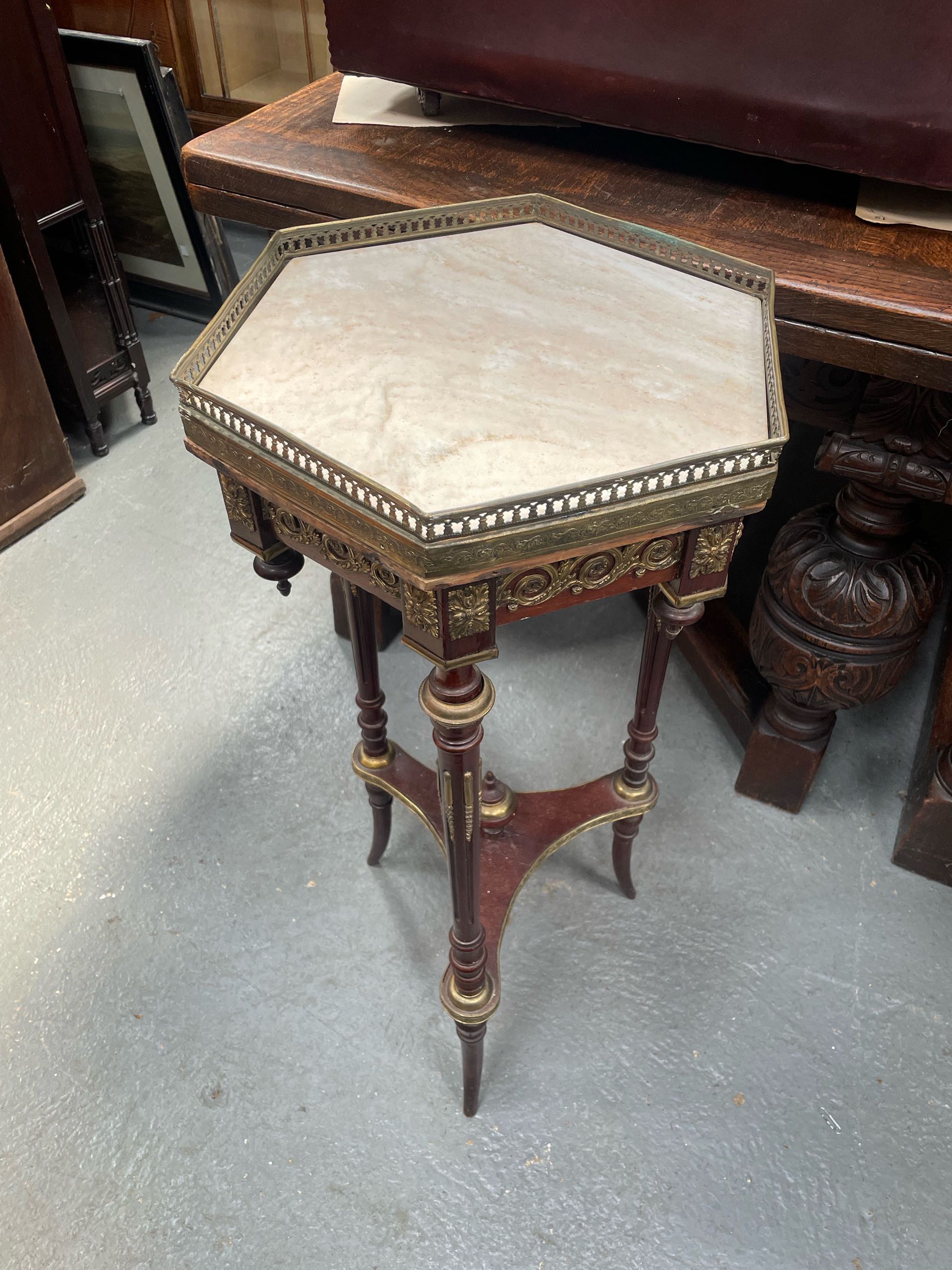 フランス 1930年代 マーブル マホガニー 真鍮 プラントスタンド ECUKOB0015