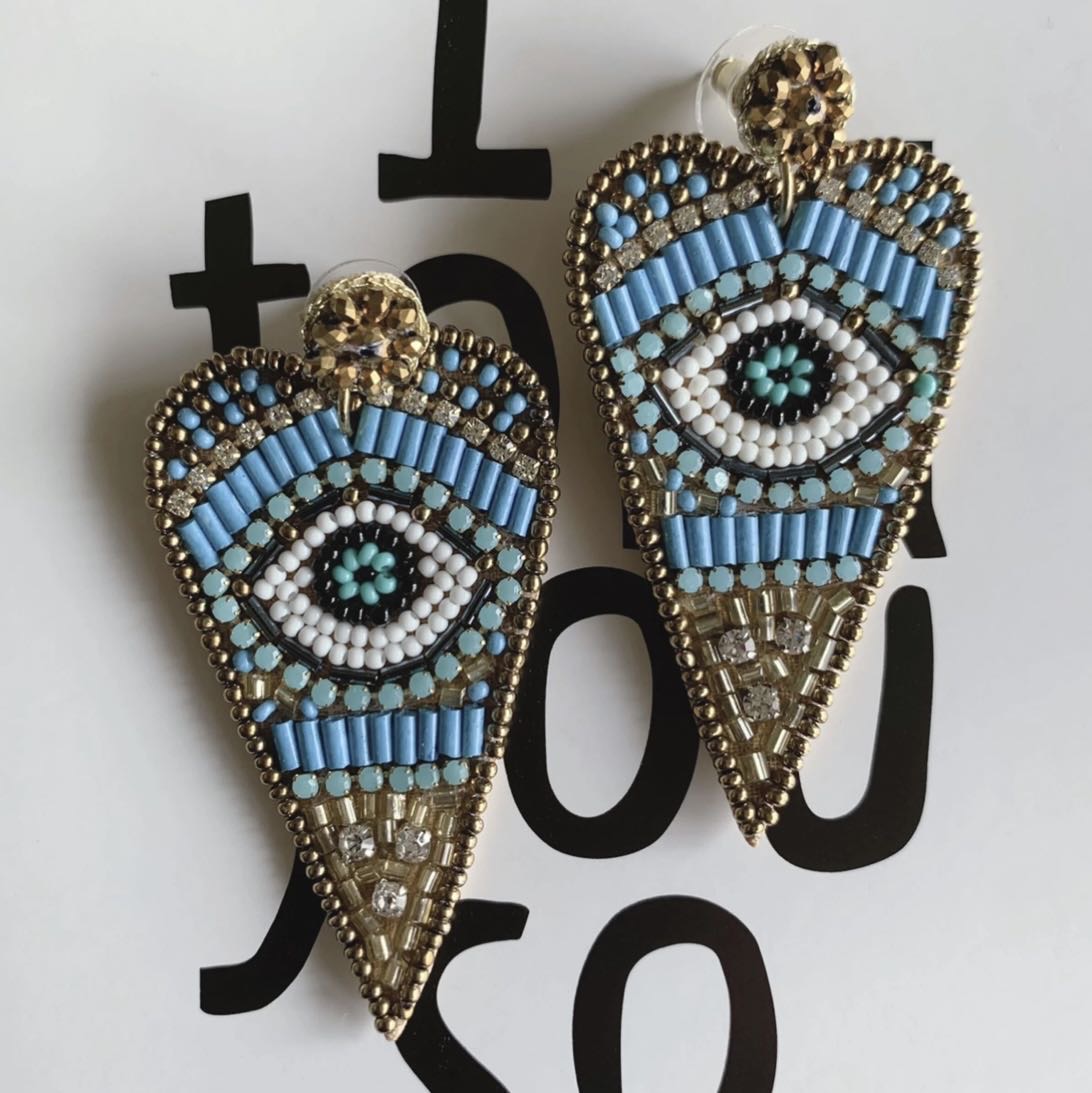 ビーズのハートピアス/ブルー ECJPJC0165