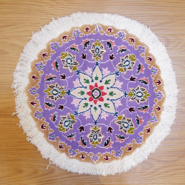 ナイン産 ペルシャ絨毯 ミニラグ 約42×41cm ウール100% パープル 高密度 手織り 伝統工芸
