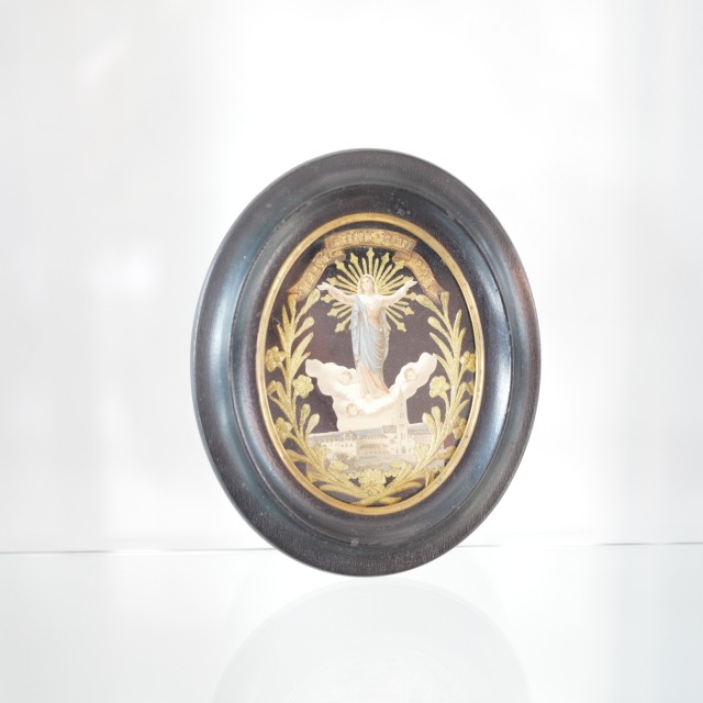 フランス 現地 仕入れ 1800年代後半 アンティーク メダイヨン キリスト モチーフ ドームガラス 宗教画 アンティーク