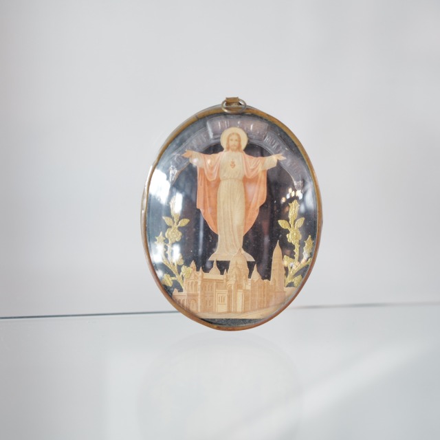 フランス 現地 仕入れ 1800年代末頃 アンティーク メダイヨン キリスト モチーフ ドームガラス 宗教画 アンティーク