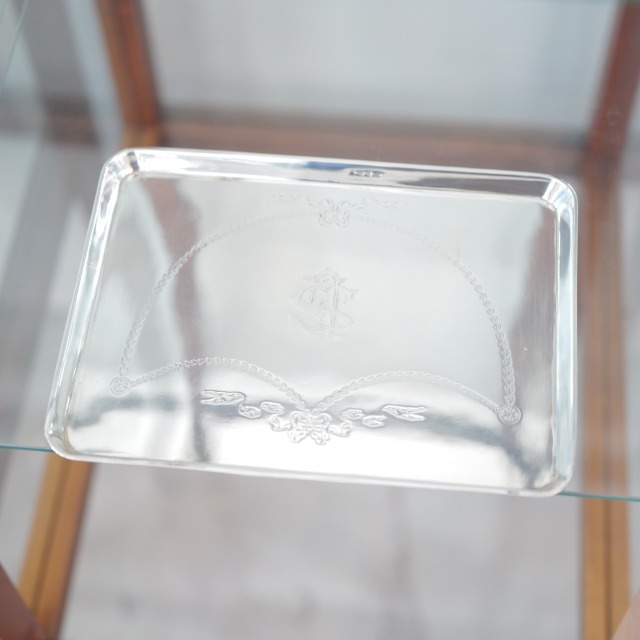 純銀製 1909年 バーミンガム製 リボン紋スクエアトレイ イギリス アンティーク
