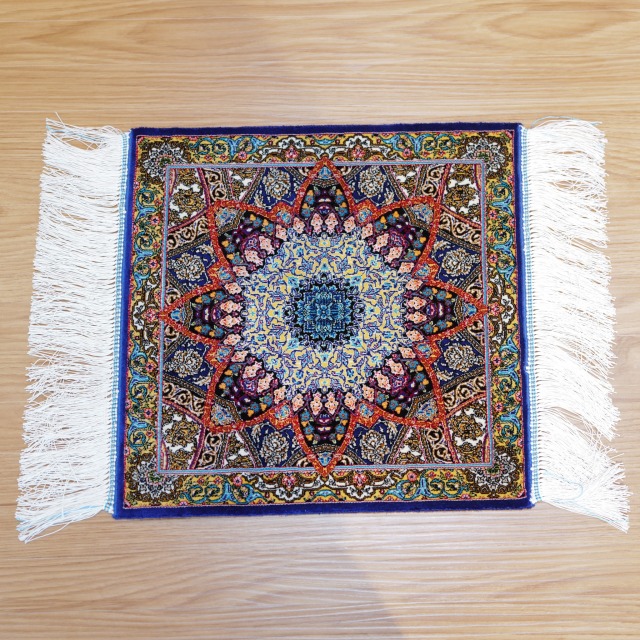 イラン製 ペルシャ絨毯風 ミニラグ 40×40cm モダール100% トランジ柄 メダリオン クム風 高級インテリア チェアマット タペストリー