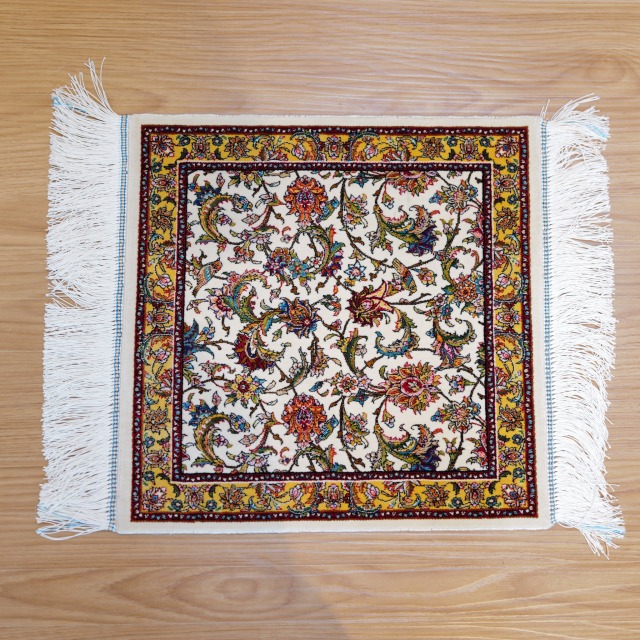 イラン製 ペルシャ更紗 ガラムカール 40×40cm モダール100% 生命の樹 デラヘティ 木版染め ミニマット チェアマット 高級インテリア