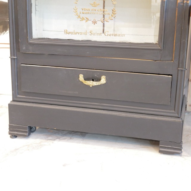 フランスアンティーク ガラスキャビネット レタリング ショーケース