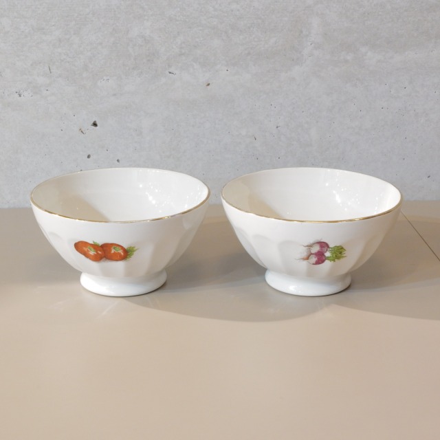 フレンチヴィンテージ風 カフェオレボウル 2個セット 野菜柄 金彩 ファームハウス スープボウル シリアルボウル 磁器 ギフト ヨーロッパ レトロ