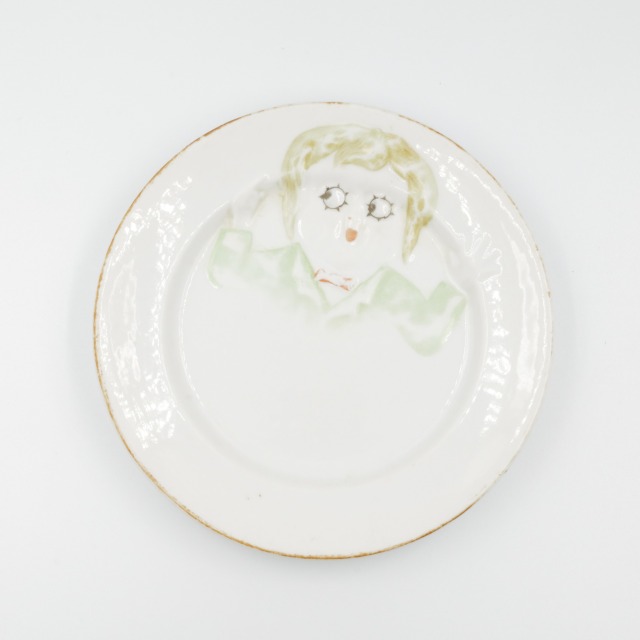 オールドニッポン アンティーク 磁器プレート グーグリーアイ 立体子供絵 手描き 1910年代頃 輸出用 絵皿 コレクション 16.5cm