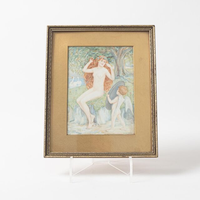 イギリス 1920年代 ポーセリンパネル Olive Wood オリーブ ウッド 絵画 EC-14832