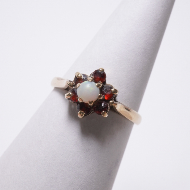 イギリス 1980年代 9ctゴールド オパール ガーネット リング EC-F605107079