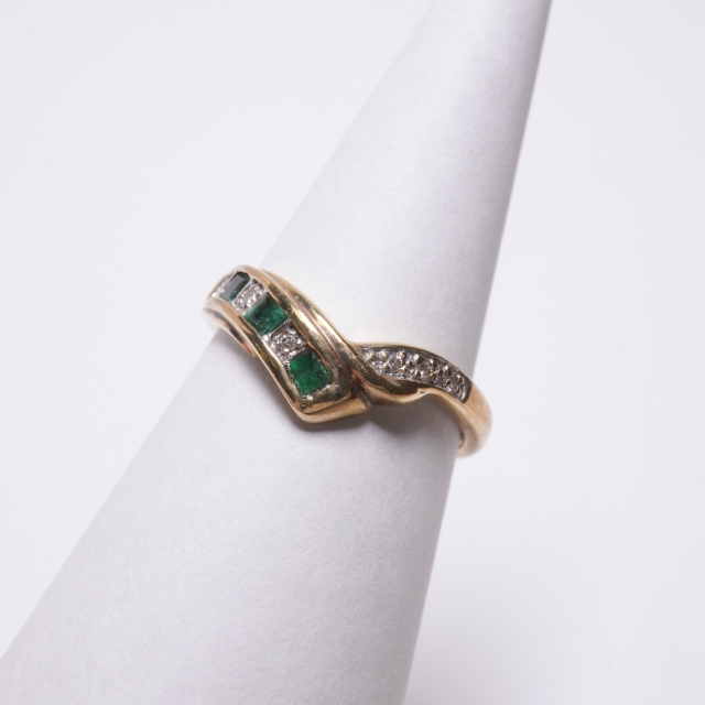 イギリス ビンテージ 9ctゴールド エメラルド ダイヤモンド リング EC-F605107088