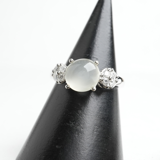 ムーンストーン オールドカットダイヤモンド アンティーク リング 15号