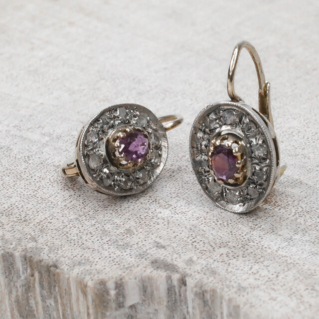 イタリア 1920年代 天然サファイア ダイヤモンド 18K ピアス