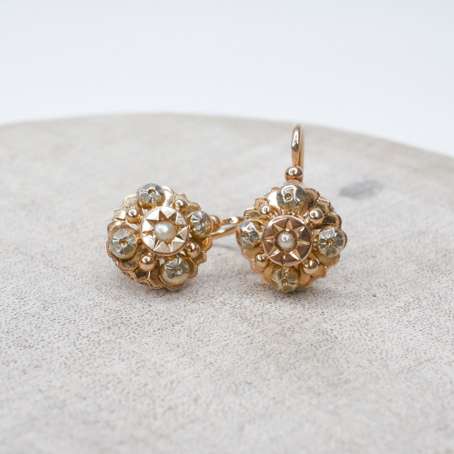 フランス 1890年代 パール ゴールド ピアス EC-ITA1015-028