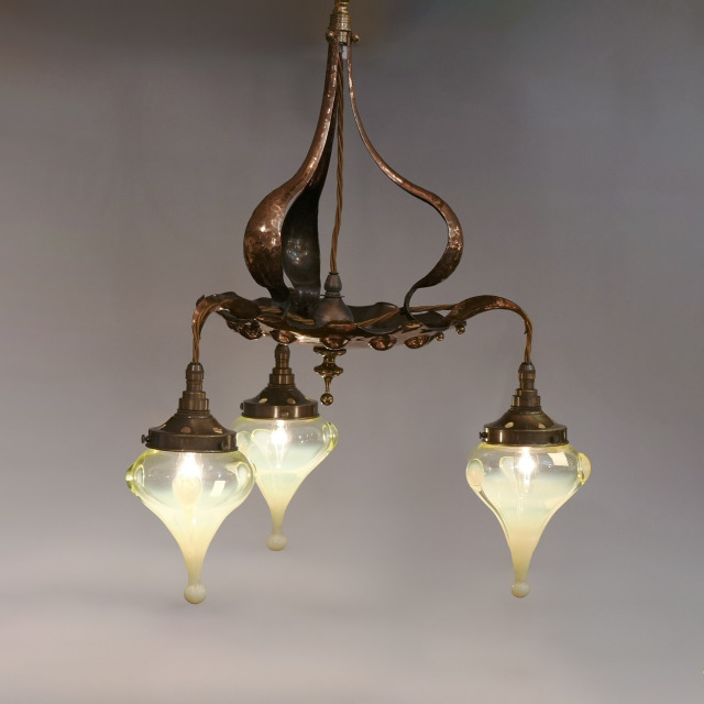 ヴァセリンガラス 銅 真鍮 ヴァセリン3灯シャンデリア ECJPKK-0002