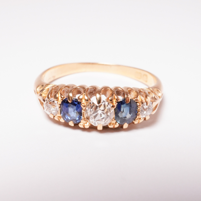 中宝鑑別書付き オールドヨーロピアンカットダイヤモンドとサファイア  