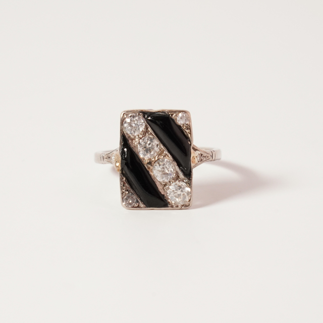 アールデコ ダイヤモンド ブラックエナメル プラチナ オールドカット