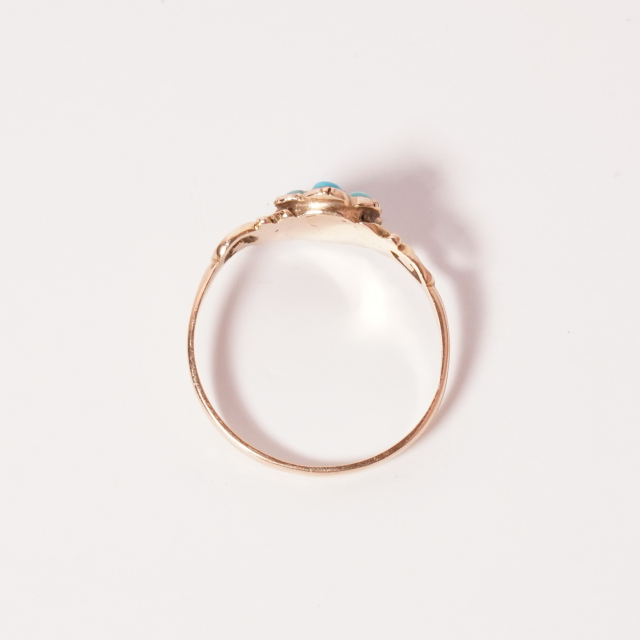 19世紀後半頃 ターコイズ ダイヤモンド 15金 可愛い小花の勿忘草