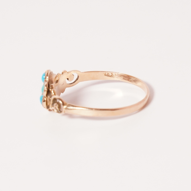 19世紀後半頃 ターコイズ ダイヤモンド 15金 可愛い小花の勿忘草