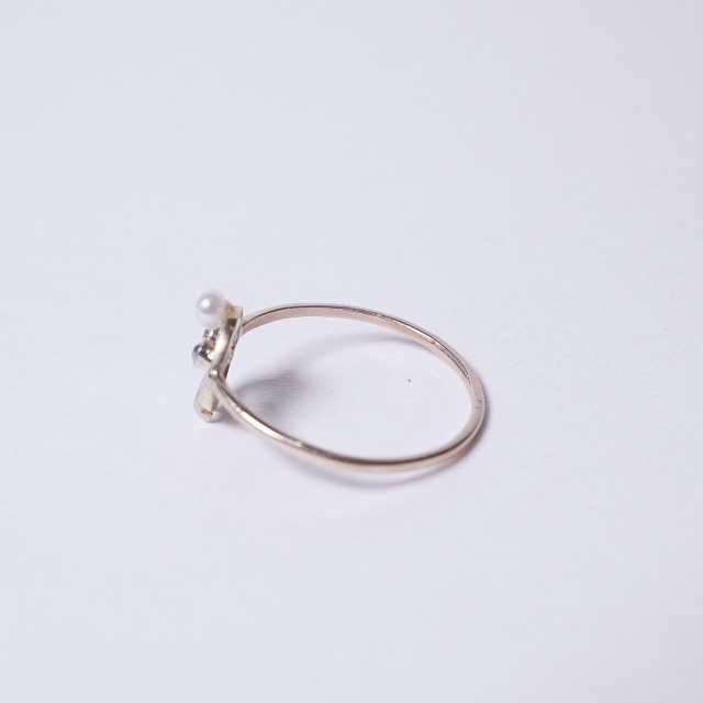 1900年代 ダイヤモンド パール プラチナ 9金 パール＆オールドカットダイヤモンドシャムロックアールデコリング ECJPMA0033