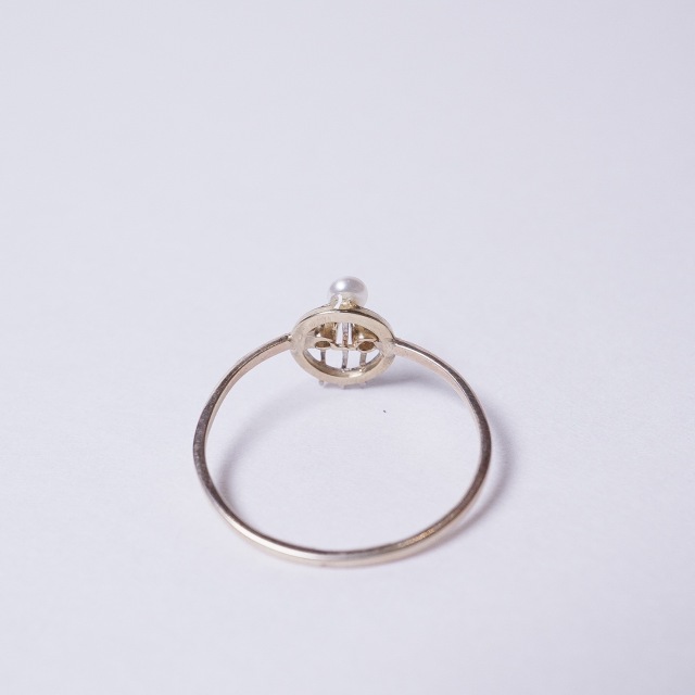 1900年代 ダイヤモンド パール プラチナ 9金 パール＆オールドカットダイヤモンドシャムロックアールデコリング ECJPMA0033