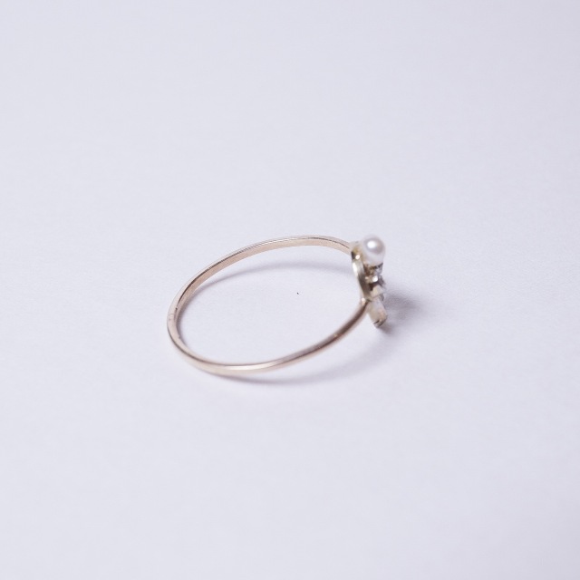 1900年代 ダイヤモンド パール プラチナ 9金 パール＆オールドカットダイヤモンドシャムロックアールデコリング ECJPMA0033