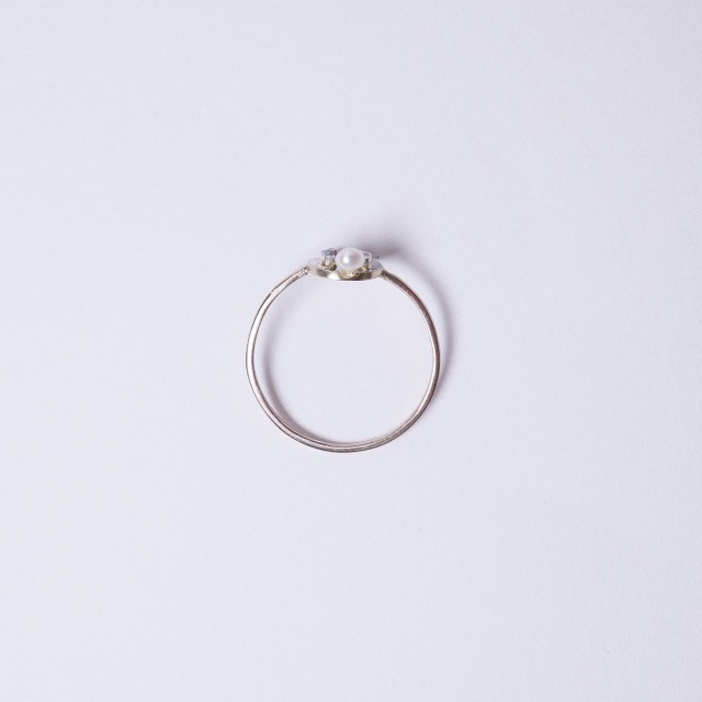 1900年代 ダイヤモンド パール プラチナ 9金 パール＆オールドカットダイヤモンドシャムロックアールデコリング ECJPMA0033