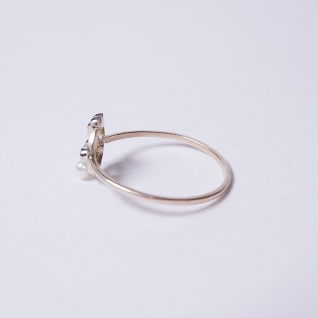 1900年代 ダイヤモンド パール プラチナ 9金 パール＆オールドカットダイヤモンドシャムロックアールデコリング ECJPMA0033