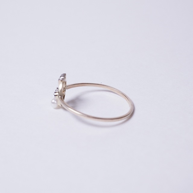 1900年代 ダイヤモンド パール プラチナ 9金 パール＆オールドカットダイヤモンドシャムロックアールデコリング ECJPMA0033