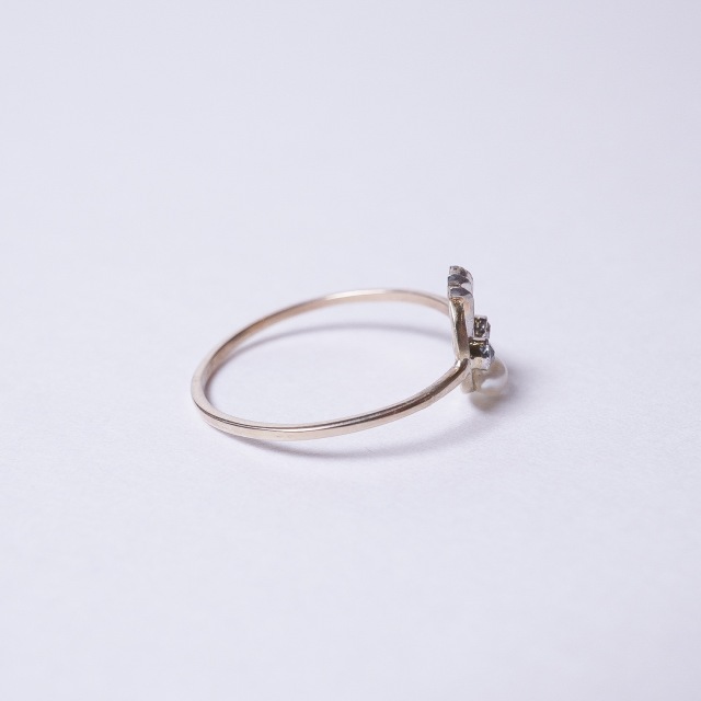 1900年代 ダイヤモンド パール プラチナ 9金 パール＆オールドカットダイヤモンドシャムロックアールデコリング ECJPMA0033