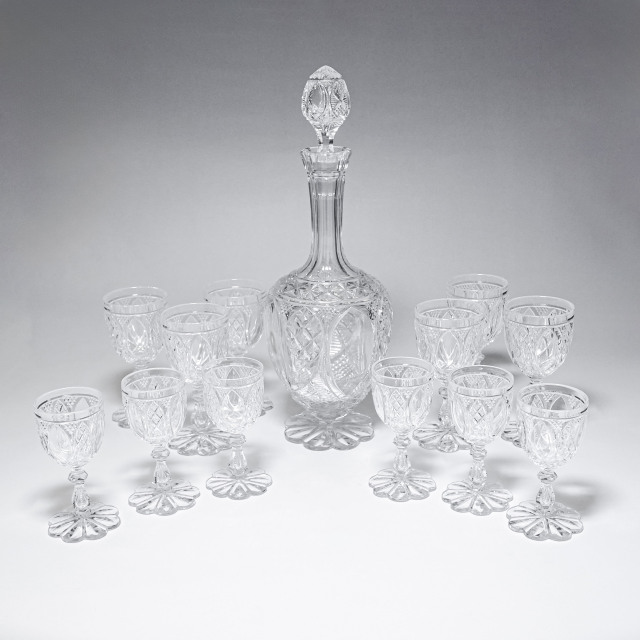 フランス 1900年代初頭 クリスタルガラス Baccarat バカラ  サービス""U""のデキャンタ? グラスセット ECJPOF0001