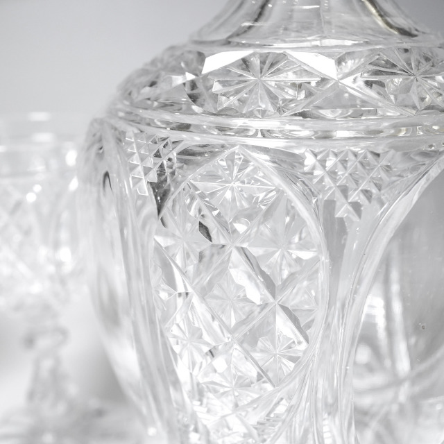 フランス 1900年代初頭 クリスタルガラス Baccarat バカラ  サービス""U""のデキャンタ? グラスセット ECJPOF0001