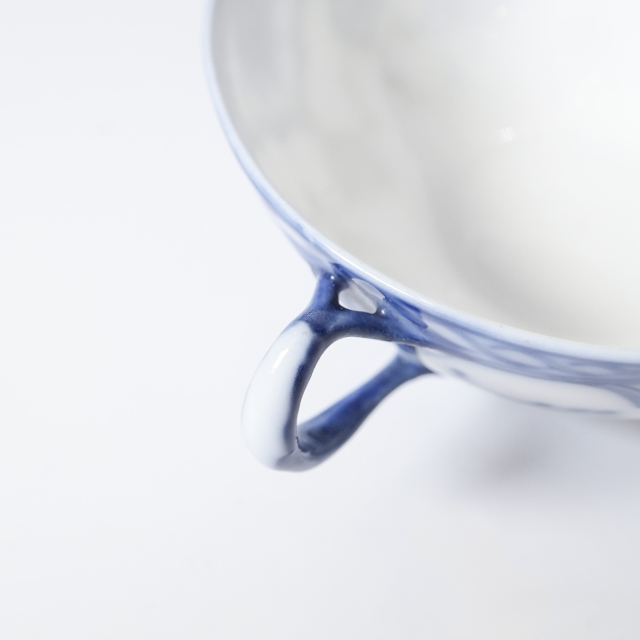 フランス 19世紀中期 磁器 Royal Copenhagen ロイヤルコペンハーゲン - 蝙蝠の縁取り・染付紅茶碗皿 ECJPOF0017