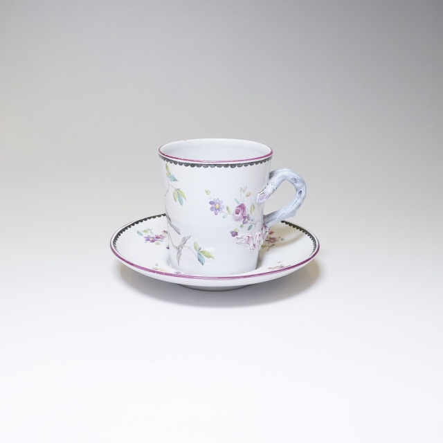フランス 1870年代 磁器 Emile Galle エミール ガレ - エミール・ガレ 鳥と花、昆虫模様のカップ＆ソーサー ECJPOF0018